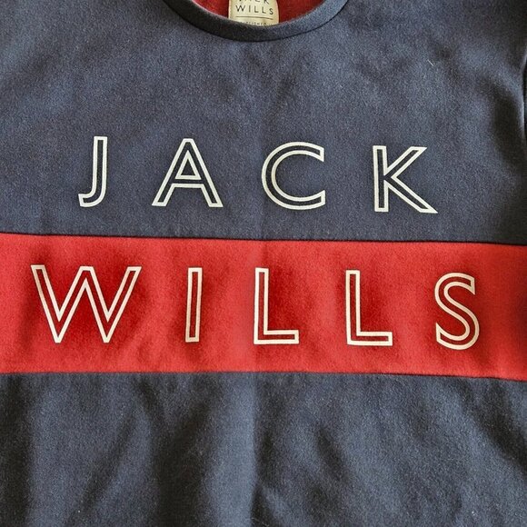 Jack Wills Sweatshirt Mens XL Navy Red Spellout Logo Front Crewneck LS Preppy - Picture 12 of 13